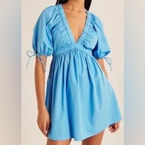 Abercrombie & Fitch Poplin Puff Sleeve Babydoll Mini Dress